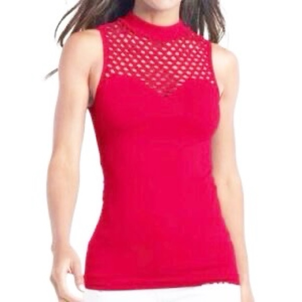 VENUS Red Sleeveless Crochet Mesh High-Neck Tank Top – Size 1X